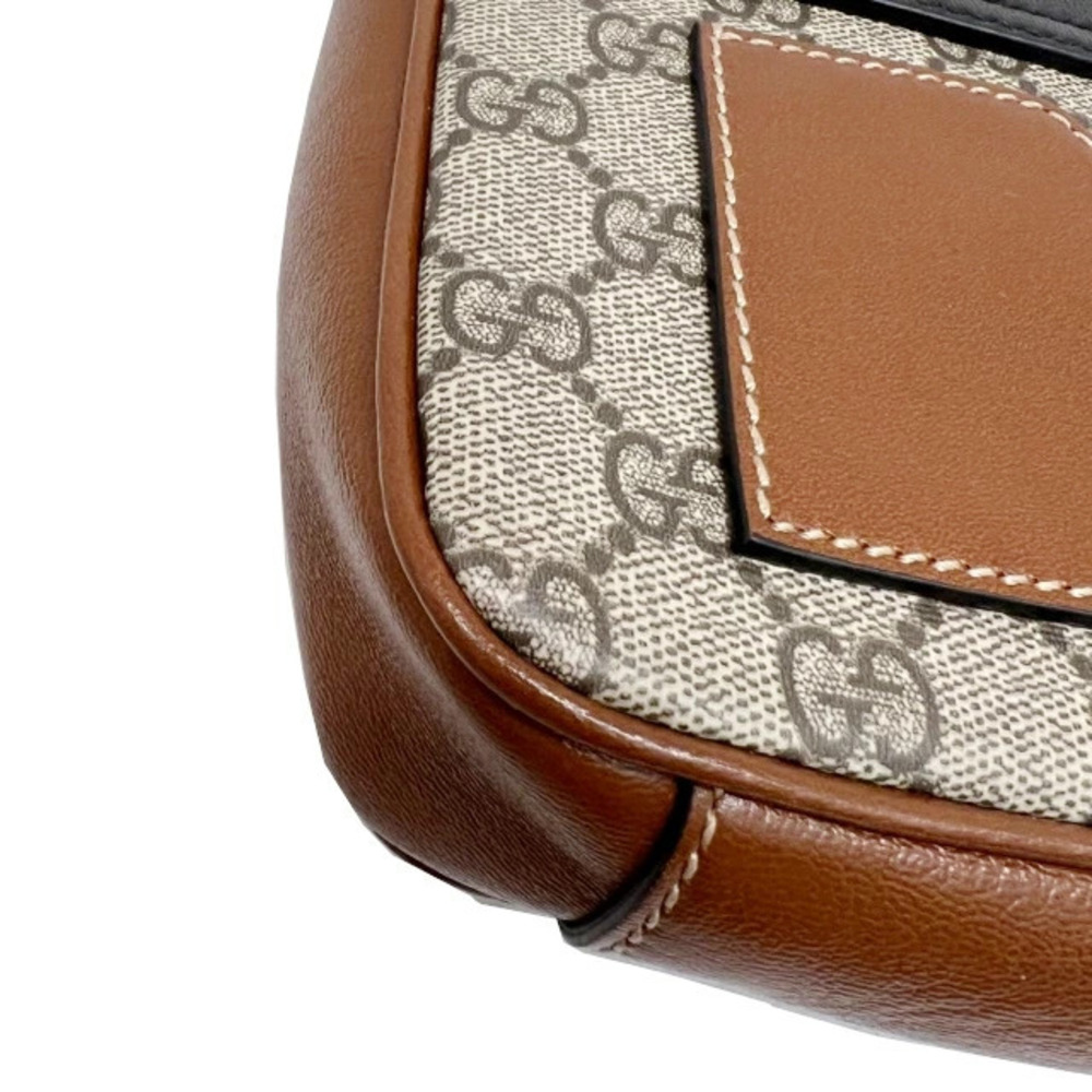 GUCCI GG Supreme Padlock Shoulder Bag Leather Brown Black - Picture 5 of 10